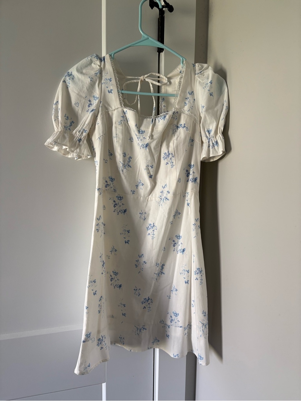 Altar'd State White Mini Dress with Light Blue Floral Print